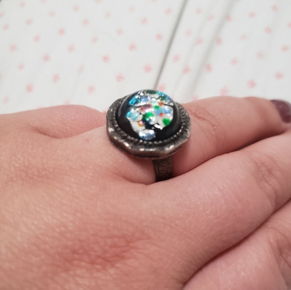 Fun black and silver adjustable ring